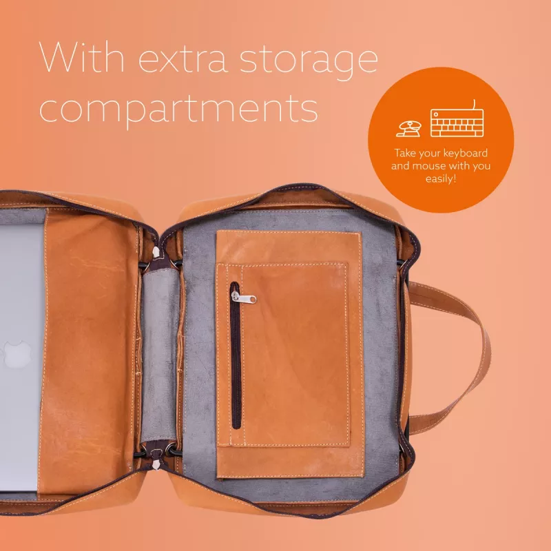 Torba na laptop R-Go Tools R-Go Viva, skóra licowa, z wbudowaną podstawką pod laptop, paskiem na ramię, 15,6 cala, brązowa