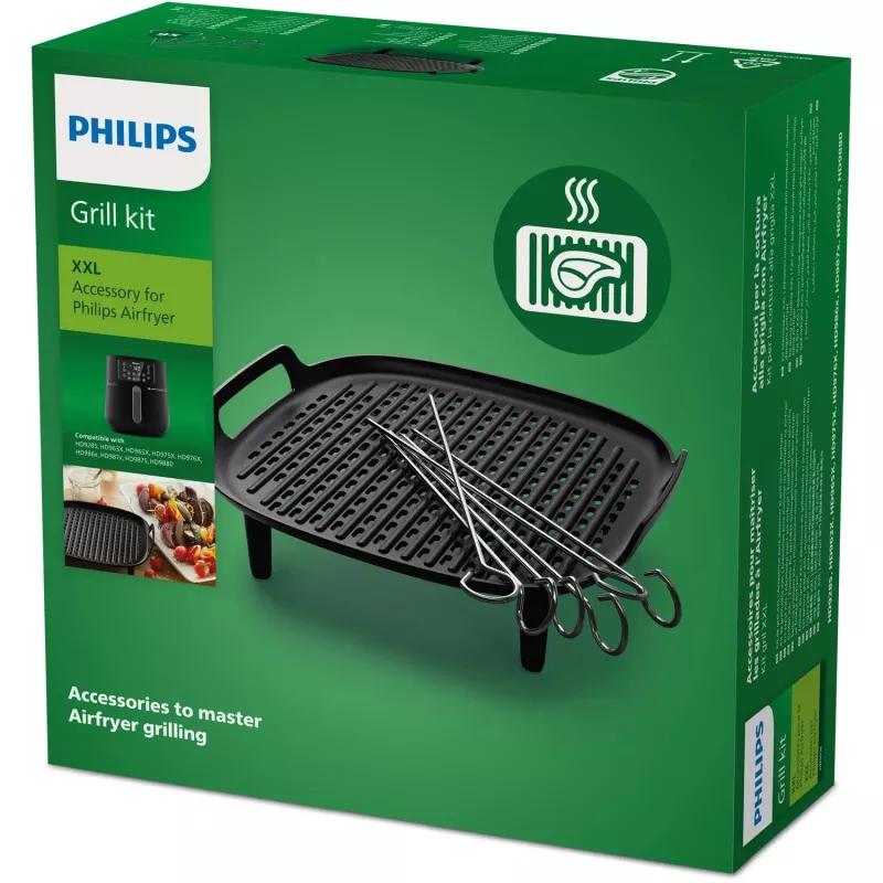 Akcesorium do Philips Airfryer HD9959/00 Zestaw grillowy XXL, spód grilla i szpikulce, Philips, HD9285, HD963X, HD965X, HD975X, HD976X, HD986X, HD987X, aluminium, metal, 213 mm