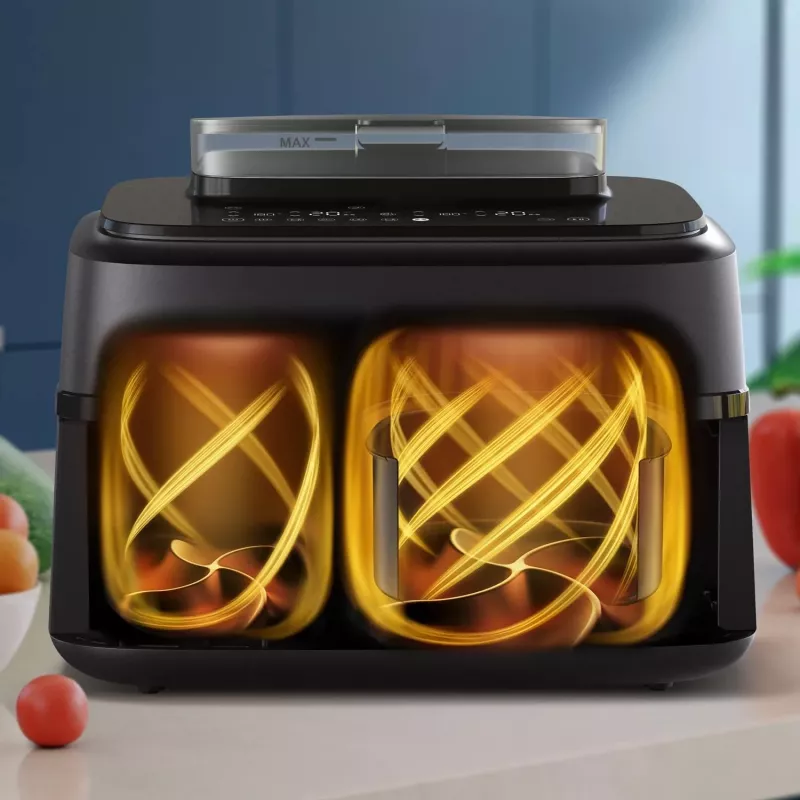 Gorąca frytownica powietrzna Philips 5000 series NA551/00 — pojemność 9 l, 2300 W, sterowanie dotykowe, wyświetlacz LED, czarny/srebrny
