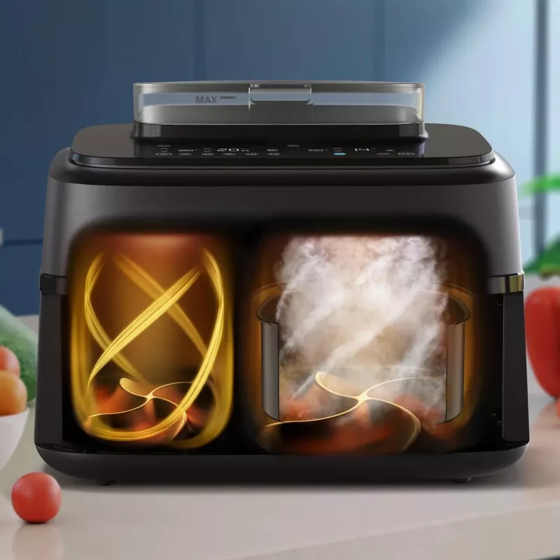 Gorąca frytownica powietrzna Philips 5000 series NA551/00 — pojemność 9 l, 2300 W, sterowanie dotykowe, wyświetlacz LED, czarny/srebrny