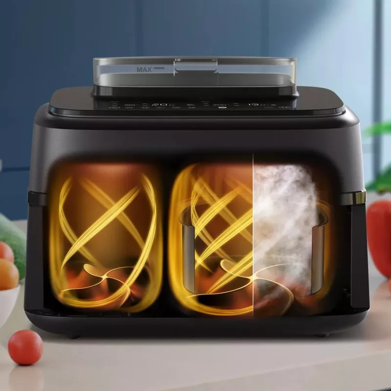 Gorąca frytownica powietrzna Philips 5000 series NA551/00 — pojemność 9 l, 2300 W, sterowanie dotykowe, wyświetlacz LED, czarny/srebrny