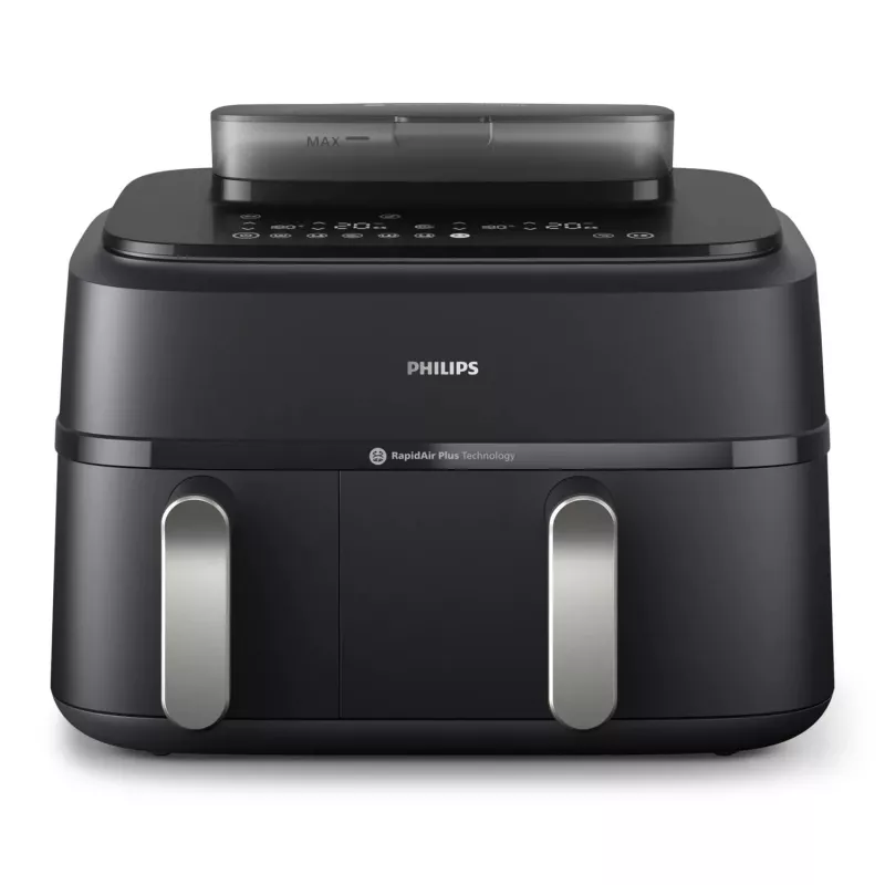 Gorąca frytownica powietrzna Philips 5000 series NA551/00 — pojemność 9 l, 2300 W, sterowanie dotykowe, wyświetlacz LED, czarny/srebrny