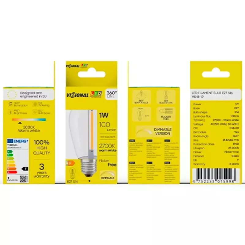 Żarówka LED VISIONAL VS-B-19 1W 100 lm 2700K, klasa energetyczna F