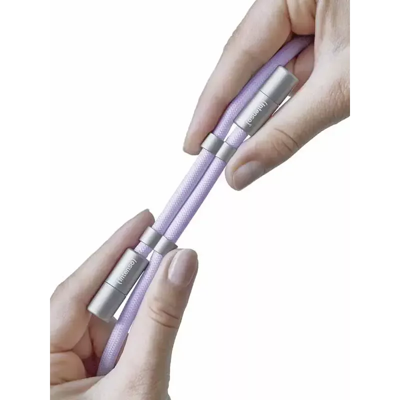 Intenso USB-C Smycz Ładująca Kabel Naszyjnik na Telefon 60W Szybkie Ładowanie Regulowana Długość 1,65m Nylon Fioletowy