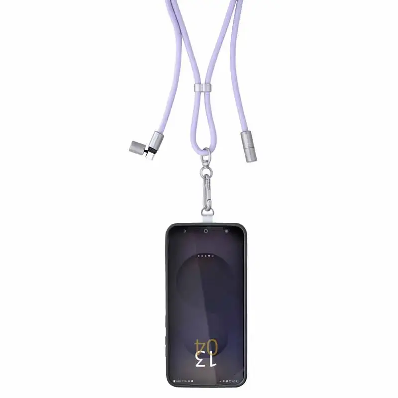 Intenso USB-C Smycz Ładująca Kabel Naszyjnik na Telefon 60W Szybkie Ładowanie Regulowana Długość 1,65m Nylon Fioletowy