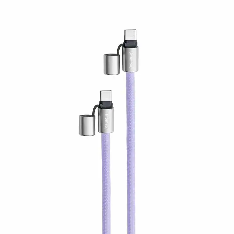Intenso USB-C Smycz Ładująca Kabel Naszyjnik na Telefon 60W Szybkie Ładowanie Regulowana Długość 1,65m Nylon Fioletowy