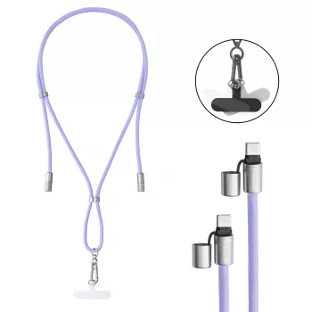 Intenso USB-C Smycz Ładująca Kabel Naszyjnik na Telefon 60W Szybkie Ładowanie Regulowana Długość 1,65m Nylon Fioletowy