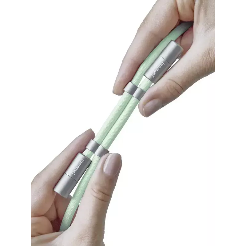 Intenso Smycz Ładująca USB-C na Szyję Kabel 60W Szybkie Ładowanie Regulowana Długość 1,65m Nylon Zielony