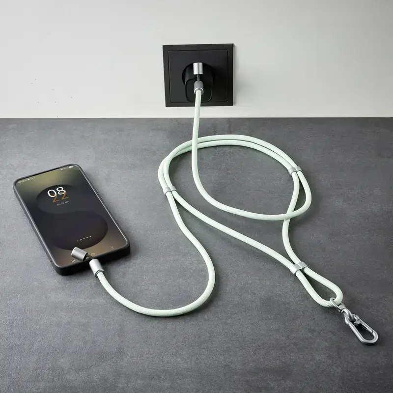 Intenso Smycz Ładująca USB-C na Szyję Kabel 60W Szybkie Ładowanie Regulowana Długość 1,65m Nylon Zielony