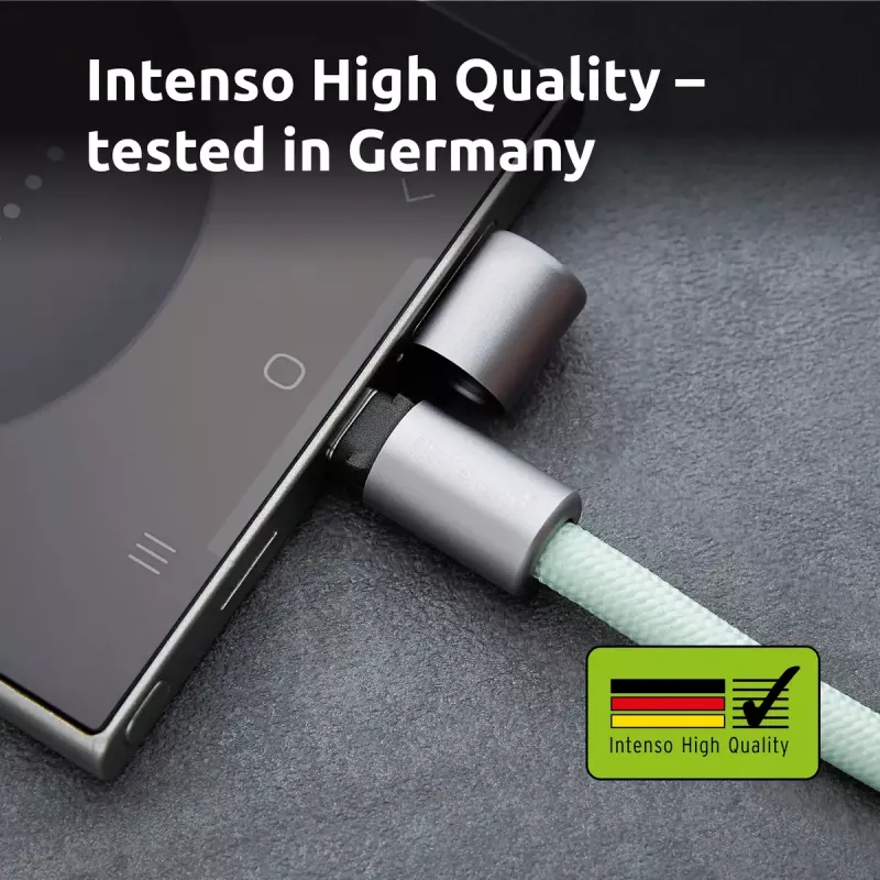 Intenso Smycz Ładująca USB-C na Szyję Kabel 60W Szybkie Ładowanie Regulowana Długość 1,65m Nylon Zielony