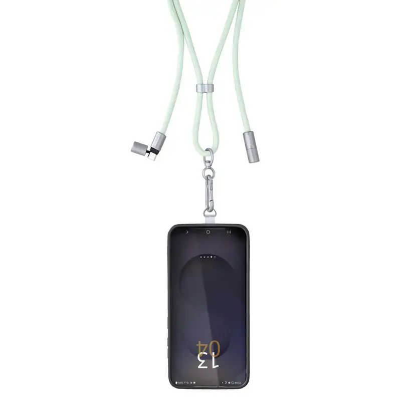 Intenso Smycz Ładująca USB-C na Szyję Kabel 60W Szybkie Ładowanie Regulowana Długość 1,65m Nylon Zielony