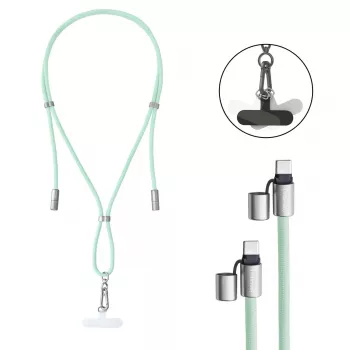 Intenso Smycz Ładująca USB-C na Szyję Kabel 60W Szybkie Ładowanie Regulowana Długość 1,65m Nylon Zielony