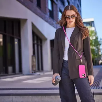 Intenso USB-C Charging Lanyard Smycz na telefon z kablem do ładowania 60W szybkie ładowanie regulowana długość 1,65m nylon neonowy różowy