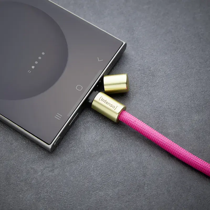 Intenso USB-C Charging Lanyard Smycz na telefon z kablem do ładowania 60W szybkie ładowanie regulowana długość 1,65m nylon neonowy różowy