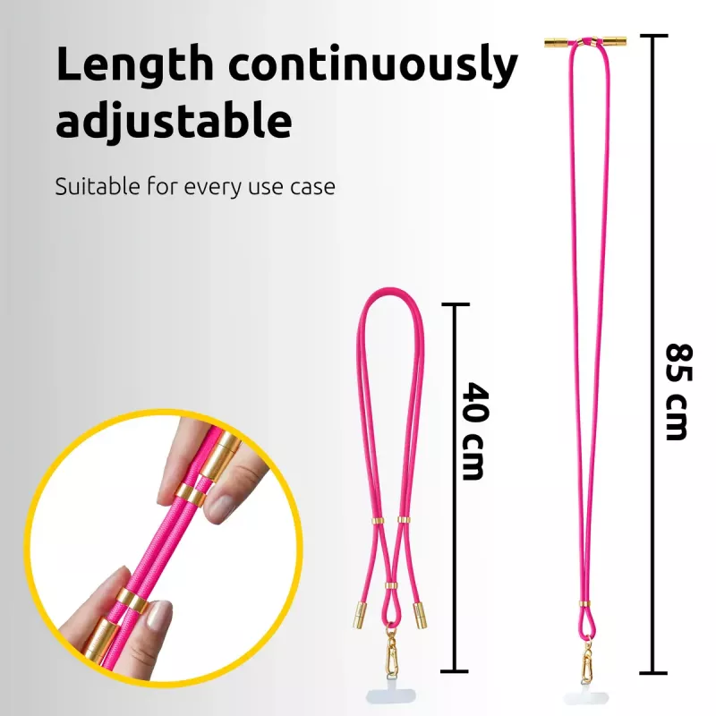 Intenso USB-C Charging Lanyard Smycz na telefon z kablem do ładowania 60W szybkie ładowanie regulowana długość 1,65m nylon neonowy różowy