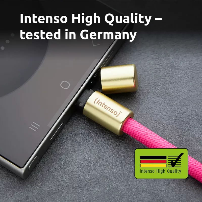 Intenso USB-C Charging Lanyard Smycz na telefon z kablem do ładowania 60W szybkie ładowanie regulowana długość 1,65m nylon neonowy różowy