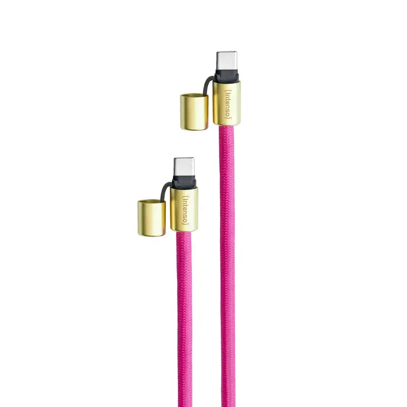 Intenso USB-C Charging Lanyard Smycz na telefon z kablem do ładowania 60W szybkie ładowanie regulowana długość 1,65m nylon neonowy różowy