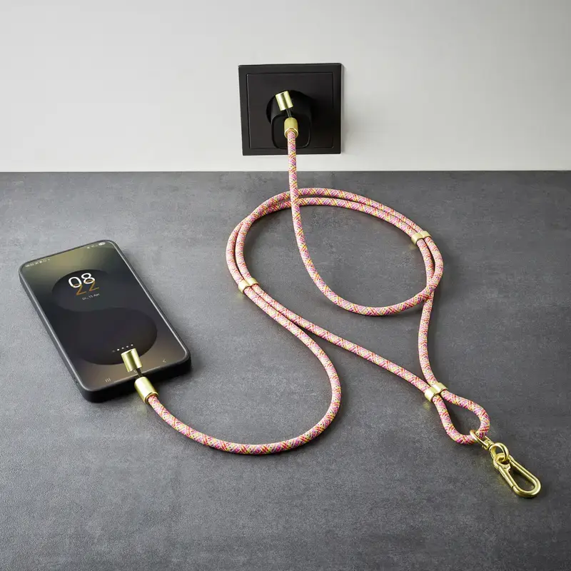 Intenso Smycz-ładowarka USB-C na szyję do telefonu Kabel 60W Szybkie ładowanie Regulowana długość 1,65m Nylon Wielokolorowy