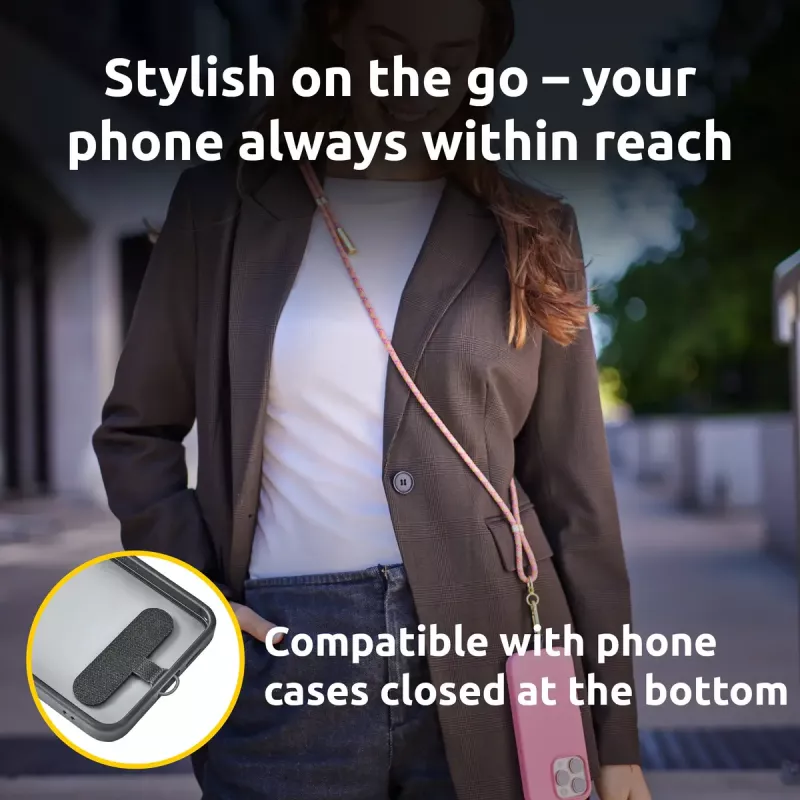 Intenso Smycz-ładowarka USB-C na szyję do telefonu Kabel 60W Szybkie ładowanie Regulowana długość 1,65m Nylon Wielokolorowy