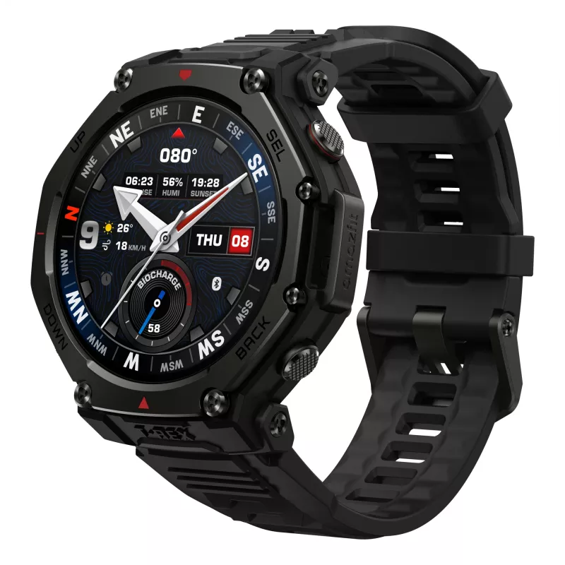 Amazfit T-Rex 3 Pro 3,81 cm (1,5 cala) AMOLED 48 mm Cyfrowy 480 x 480 pikseli Dotykowy ekran Czarny Wi-Fi GPS (satelitarny)