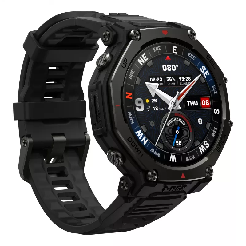 Amazfit T-Rex 3 Pro 3,81 cm (1,5 cala) AMOLED 48 mm Cyfrowy 480 x 480 pikseli Dotykowy ekran Czarny Wi-Fi GPS (satelitarny)