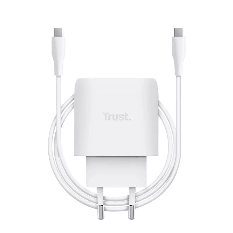 TRUST Maxo 45W USB-C GaN charger, 45 W, USB-C output, 20 V max, 2 m kabel, biały