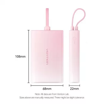 Powerbank Vention 10000mAh (USB-C, Lightning, USB-A) 22.5W Wyświetlacz LED Różowy