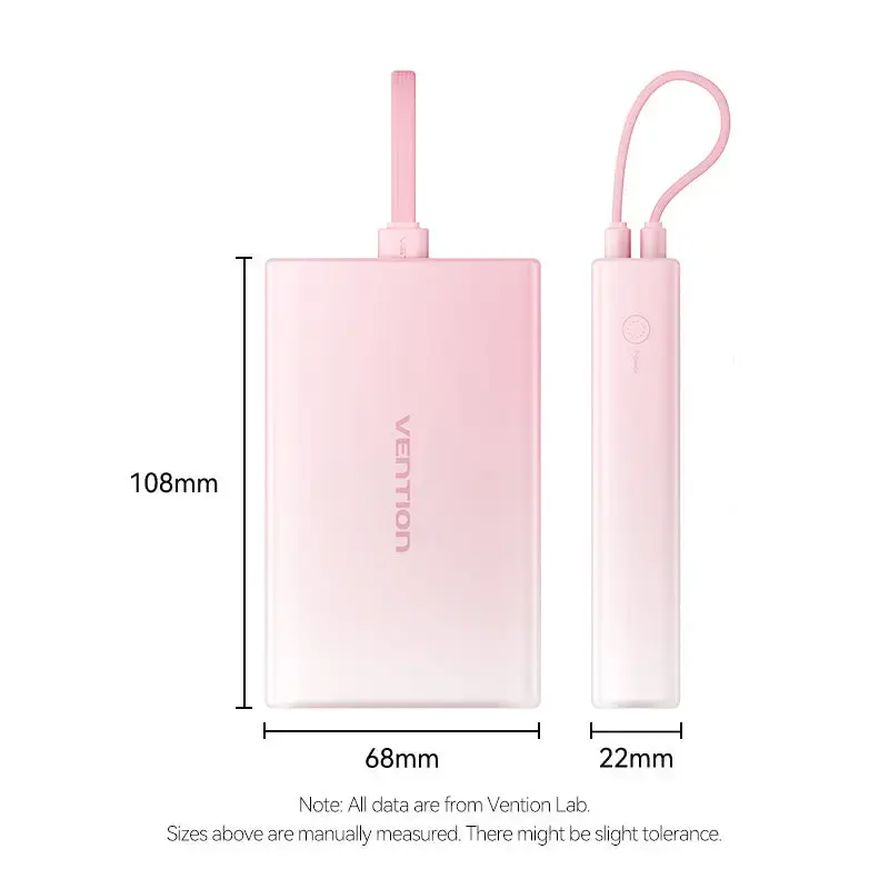 Powerbank Vention 10000mAh (USB-C, Lightning, USB-A) 22.5W Wyświetlacz LED Różowy