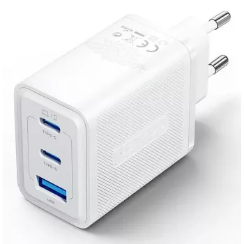 Vention FERW0-EU 65W Indoor AC Fast Charger for Laptop, Smartphone, Tablet, Smartwatch, Headphones, 2× USB-C, biały