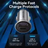 Car Charger Vention Two-Port USB A+C(18/20) Gray Mini Style Aluminium Alloy Type
