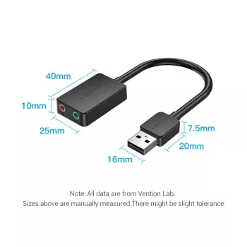 Vention 2-portowa zewnętrzna karta dźwiękowa USB 0,15 m czarna 2.1 kanałów 16 bitów