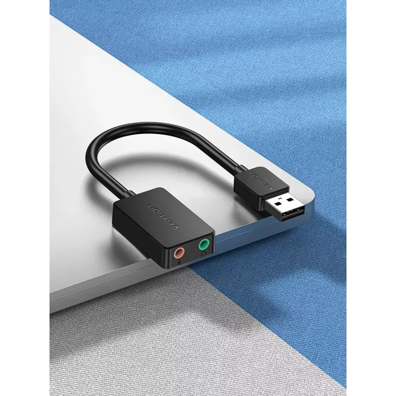 Vention 2-portowa zewnętrzna karta dźwiękowa USB 0,15 m czarna 2.1 kanałów 16 bitów