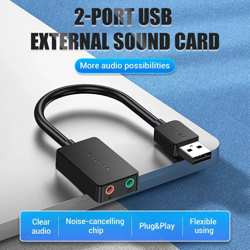 Vention 2-portowa zewnętrzna karta dźwiękowa USB 0,15 m czarna 2.1 kanałów 16 bitów