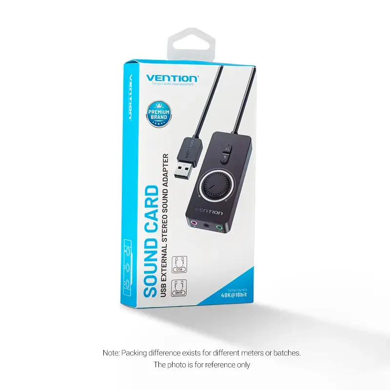 Vention USB 2.0 Zewnętrzny adapter dźwięku stereo z regulacją głośności 0,15 m czarny ABS
