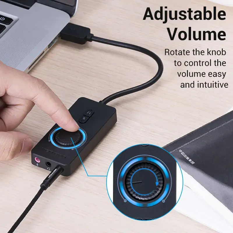 Vention USB 2.0 Zewnętrzny adapter dźwięku stereo z regulacją głośności 0,15 m czarny ABS