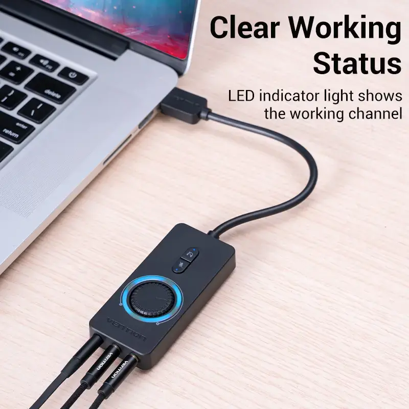 Vention USB 2.0 Zewnętrzny adapter dźwięku stereo z regulacją głośności 0,15 m czarny ABS