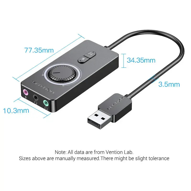 Vention USB 2.0 Zewnętrzny adapter dźwięku stereo z regulacją głośności 0,15 m czarny ABS