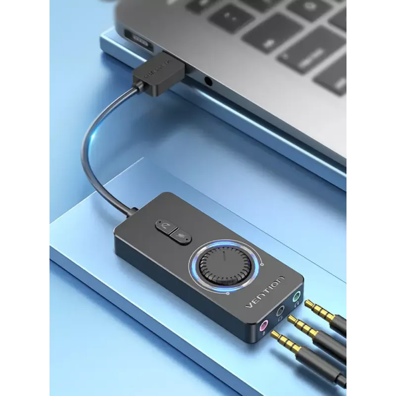 Vention USB 2.0 Zewnętrzny adapter dźwięku stereo z regulacją głośności 0,15 m czarny ABS