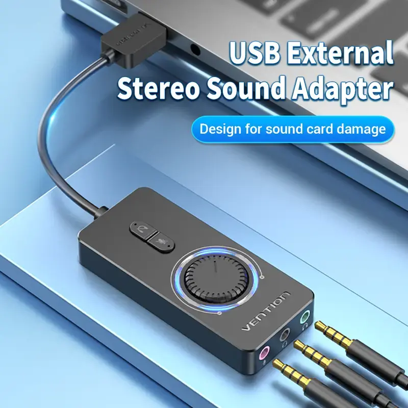 Vention USB 2.0 Zewnętrzny adapter dźwięku stereo z regulacją głośności 0,15 m czarny ABS