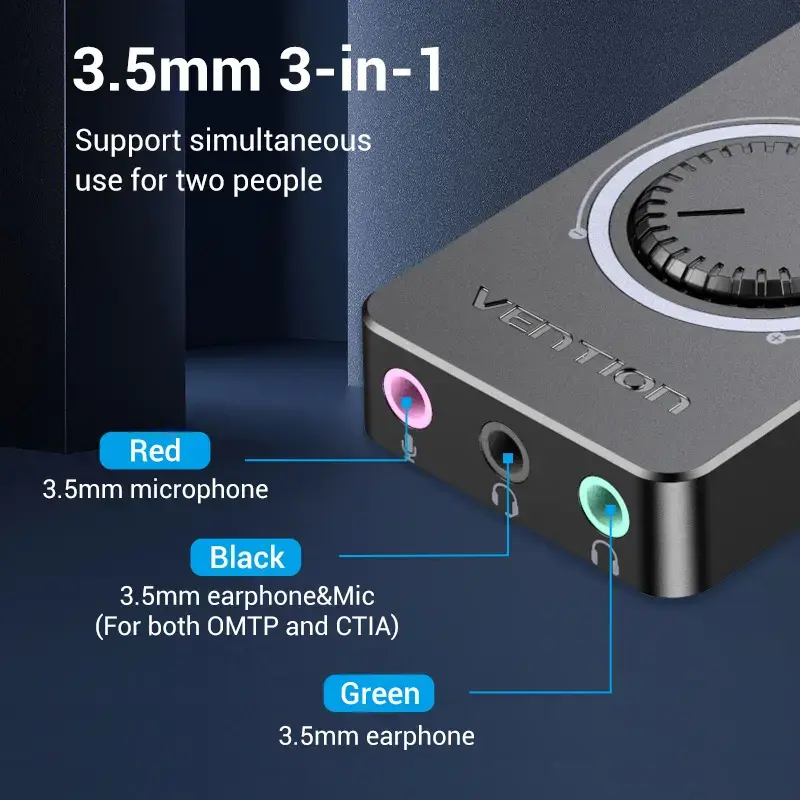 Vention USB 2.0 Zewnętrzny adapter dźwięku stereo z regulacją głośności 0,15 m czarny ABS