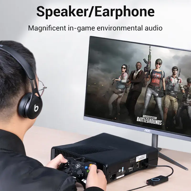 Vention USB 2.0 Zewnętrzny adapter dźwięku stereo z regulacją głośności 0,15 m czarny ABS