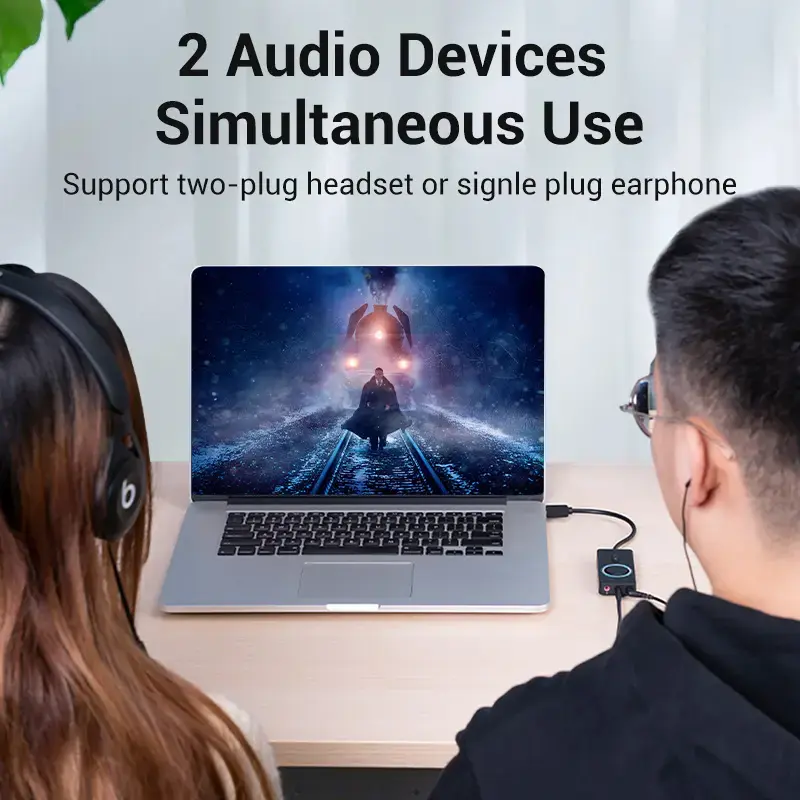 Vention USB 2.0 Zewnętrzny adapter dźwięku stereo z regulacją głośności 0,15 m czarny ABS