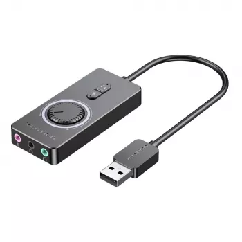 Vention USB 2.0 Zewnętrzny adapter dźwięku stereo z regulacją głośności 0,15 m czarny ABS
