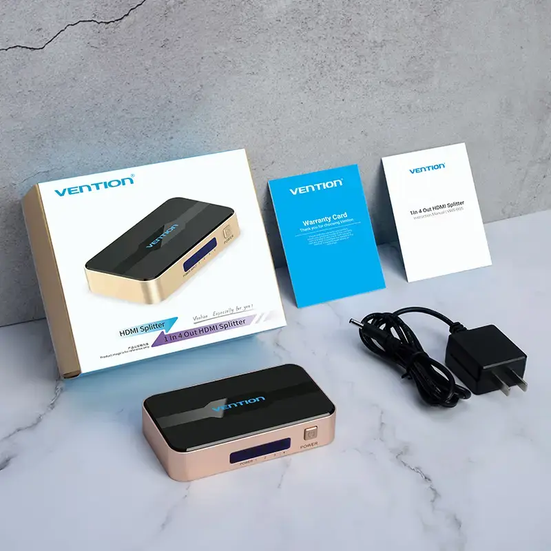 HDMI Splitter Vention 1 In 4 Out 4K@30Hz Gold Aluminum Alloy