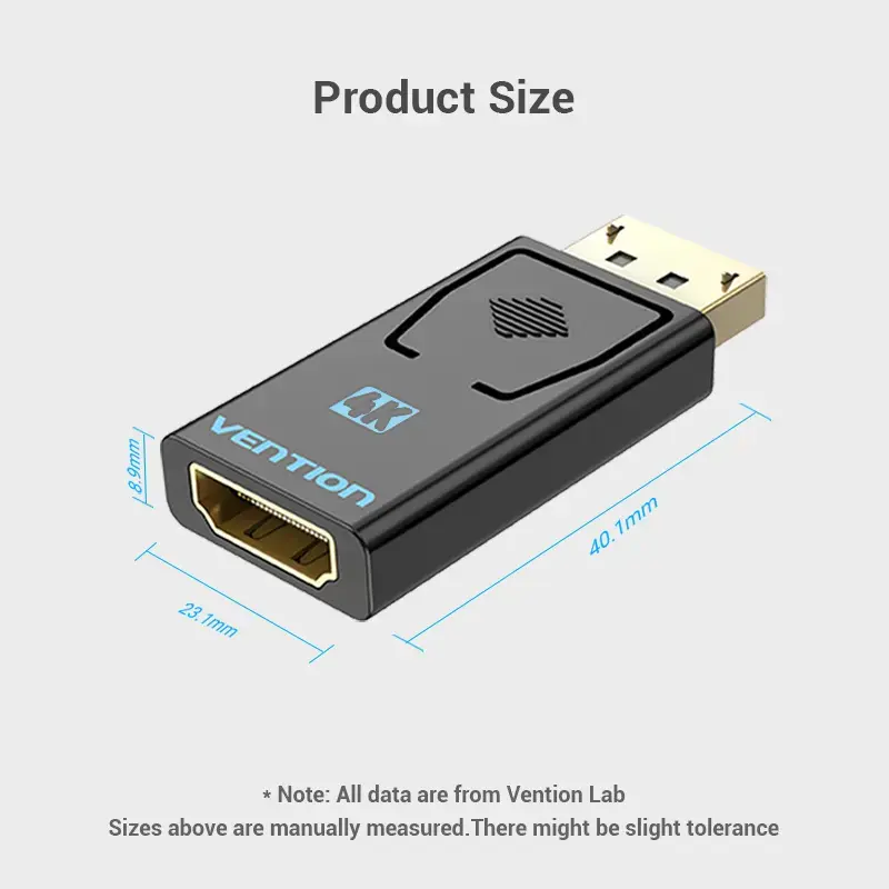 Adapter Vention DisplayPort męski na HDMI żeński czarny DP HDMI pozłacany