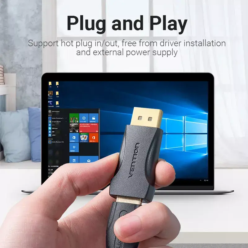 Adapter DisplayPort na HDMI Vention HBOB0, męski DisplayPort na żeński HDMI, czarny, pozłacane styki