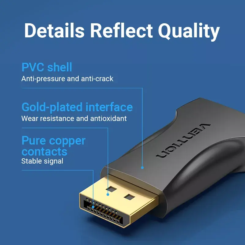 Adapter DisplayPort na HDMI Vention HBOB0, męski DisplayPort na żeński HDMI, czarny, pozłacane styki