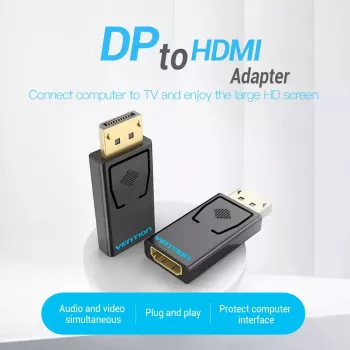 Adapter DisplayPort na HDMI Vention HBKB0 — wtyk DP na gniazdo HDMI, czarny, styki pozłacane
