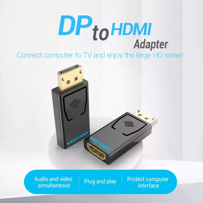 Adapter DisplayPort na HDMI Vention HBKB0 — wtyk DP na gniazdo HDMI, czarny, styki pozłacane