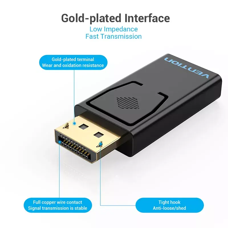 Adapter DisplayPort na HDMI Vention HBKB0 — wtyk DP na gniazdo HDMI, czarny, styki pozłacane